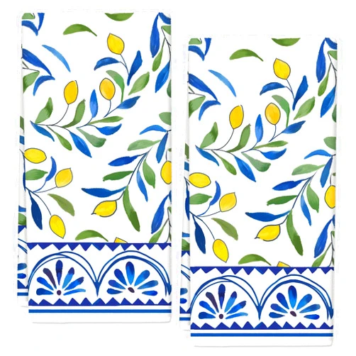 Generic Lemon Kitchen Towel Yellow Lemon with Blue Leaves Dish Cloth 18 x 28 Inch Vintage Hand Drying Tea Towel for Spring Summer Cooking Wiping Cleaning, 2Pcs