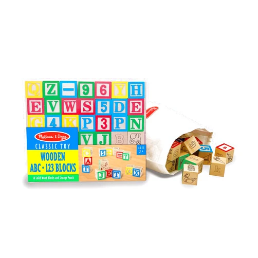 Melissa & Doug Deluxe ABC/123 1-Inch Blocks Set With Storage Pouch (50 pcs) - Letters And Numbers/ABC Classic Wooden Blocks For Toddlers And Kids Ages 2+