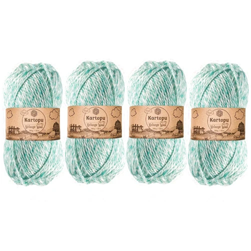 Kartopu Melange Wool,Wool Knitting Rope (4Balls) Each Skein(Ball) 3.53 Oz (100g)It is Very Soft and Gives an Amazing Woolly Feeling to Your Knit Pieces (Grade Water Green 9000)