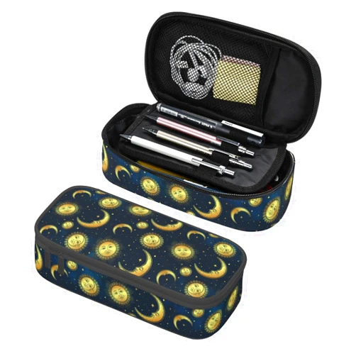 Duduho Moon Sun And Stars Pencil Case Bag Gold Celestial Bodies Boho Style Pen Holder Pouch School Office Marker Desk Organizer Stationery Storage For Kids, Students