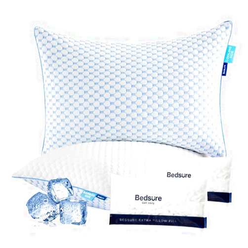 Bedsure Cooling Shredded Memory Foam Pillows - Firm Pillows Queen Size Set of 2, Premium Rayon Derived from Bamboo Queen Pillows with Adjustable Loft for Side, Back, Stomach and Hot Sleepers