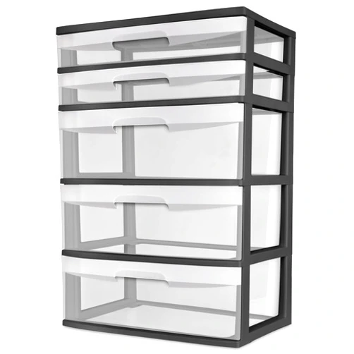 CLMSTE Plastic 5 Drawer Wide Tower, Black