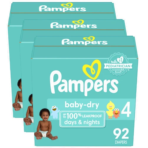 Pampers Diapers Size 4, 92 Count - Pampers Baby Dry Disposable Baby Diapers, Super Pack, Packaging & Prints May Vary (Pack of 3)