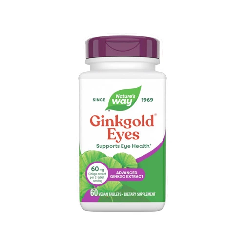 Nature's Way Ginkgold Eyes, Gingko Biloba Supplements for Adults, Supports Eye Health*, Gluten Free, 60mg Ginkgo Biloba Extract Per 2-Tablet Serving, 60 Tablets (Packaging May Vary)