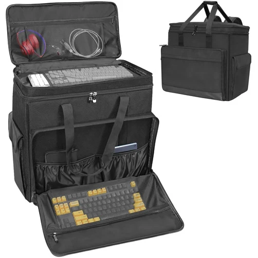 ORKELS Computer Desktop Tower Carrying Case, Gaming PC Tower Travel Storage Bag, PC Backpack for Keyboard, Cable, Mouse and Accessories, Bag Only Black