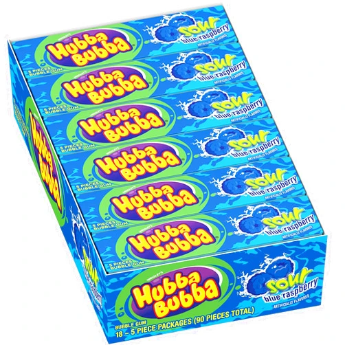 Hubba Bubba Sour Blue Raspberry Bubble Gum, 5 Piece (Pack of 18)