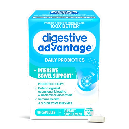 Reckitt Digestive Advantage IBS Daily Probiotic Capsules for Digestive Health & Gut Health, Probiotics for Men and Women (96 Count Box) - Digestible Enzymes
