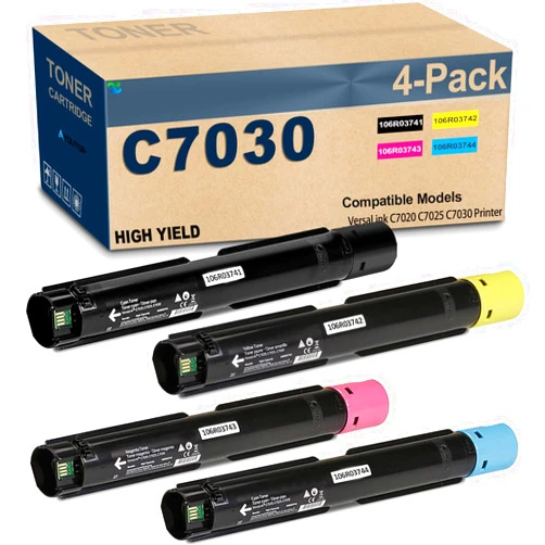 YOUTOP 4PK High Yield C7020 C7025 C7030 Toner Cartridge (106R03741 106R03742 106R03743 106R03744) Replacement for Xerox VersaLink C7020 C7025 C7030 Printer