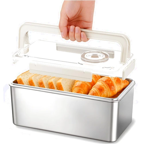 QCQHDU Bread Box, Time Recording 304 Stainless Steel Corner Fresh Bread Box Airtight Keeper Food Storage Container for Kitchen Countertop Homemade Breadbox BPA Free, 5800ML Large Capacity, 1 Pack