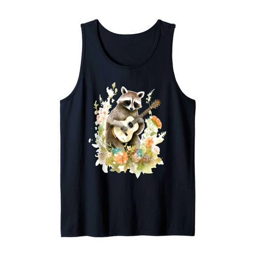 Whimsical Animal Botanical Cottagecore Designs Racoon Playing Banjo Cottagecore Aesthetic Naturecore Tank Top
