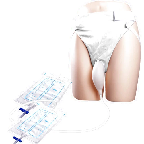 Opstra Yee Wearable Urine Collector Set with Urine Catheter Bag (1000ml & 2000ml), Silicone Urine Catching Capsule with 1.2M Urinary Catheter and Breathable Cotton Pants for Anti Reflux for Men White