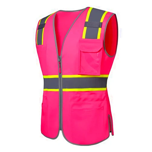 SRsafety Safety Hi-Vis Vest For Women, High Visibility Reflective Breathable Vest For Lady, Durable Zipper ＆ Multi Pockets pink M