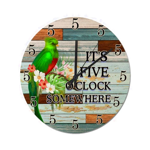 WengBeauty It's Five O'clock Somewhere Housewarming Gift Clocks Rustic Country Home Decorative Parrot Martini Clock Farmhouse Wooden Wall Clock for Home Bathroom Bedrooms Living Room 12