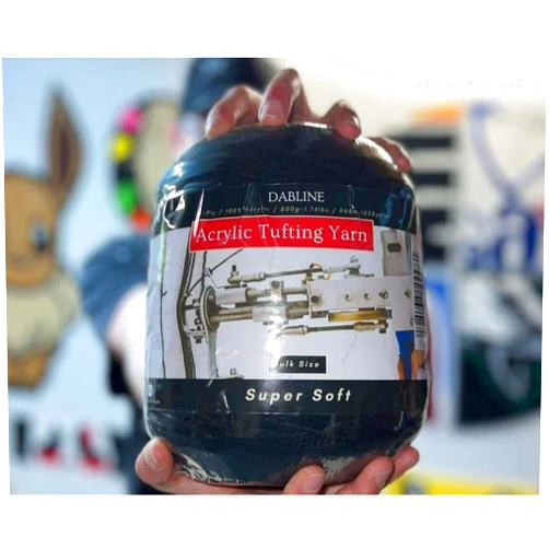 Dabline Bulk Acrylic Yarn for Tufting - 1028 Yard - 800g - Worsted Weight Size 4-8 Ply Designed for Tufting Rugs - Super Soft (Black)