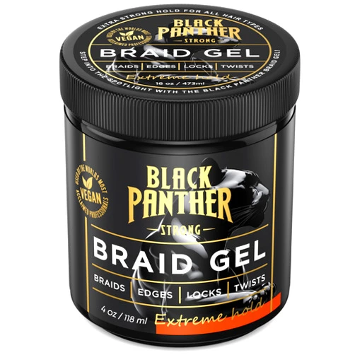 BLACK PANTHER STRONG DIAMOND EDGES Black Panther Braid and Lock N Gel | Extreme Instant Hold, Smooths & Tames Flyaways | No Flaking or Drying | High Shine, Long Lasting for Braids, Locks, Twists, Cornrows I 4 oz