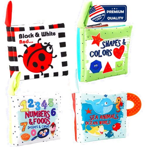 Bebe mondo Baby Books Toys Gifts, Touch and Feel Cloth Crinkle Books for Babies,Infant Toddler Baby 0-3-6-12-18 Months,Early Learning Toys 6 to 12 Months 1-2 Years Old, Easter Shower Gift for Boys Girls,4 PCS