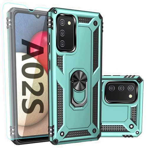 SKTGSLAMY for Samsung A02S Case, Galaxy A02S Case,with Screen Protector,[Military Grade] 16ft. Drop Tested Cover with Magnetic Kickstand Car Mount Protective Case for Samsung A02S, Midnight Green