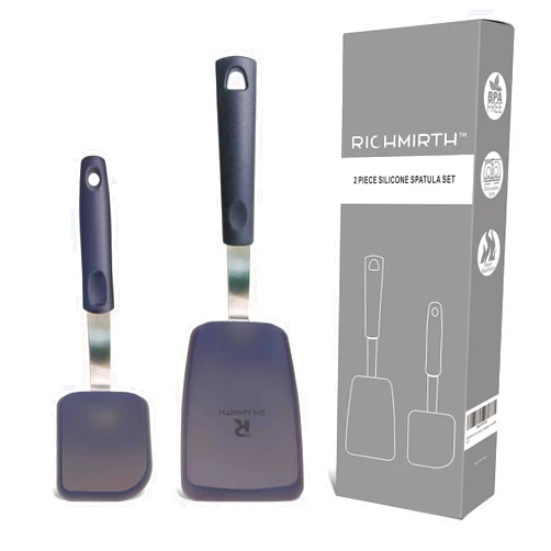 RICHMIRTH 2 Piece Silicone Spatula - Turner 600F Heat Resistant No Scratch or Melting Ideal for Eggs Burgers Pancake Black