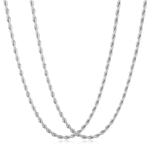 HSWYFCJY 2PCS Chains for Men, Stainless Steel Rope Chain Necklace Twist Chain Necklace 3.0mm 20inch Silver Chain Necklace Gifts for Women