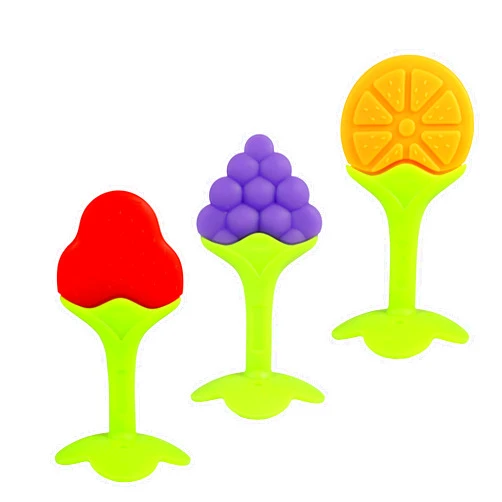 RaZbaby Infant & Baby Massager & Teether Toy 3-Pack, Fruit-Shaped Multi-Texture Teethers Soothe Sore Gums, Non-Toxic BPA-Free Food-Grade Silicone, Hands-Free & Easy to Hold, Safe to Freeze, 3M+