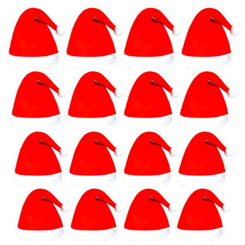 Elcoho 20 Pack Santa Red Hat Short Plush with White Cuffs Non-Woven Fabric Christmas Hat Santa Hat for Adults