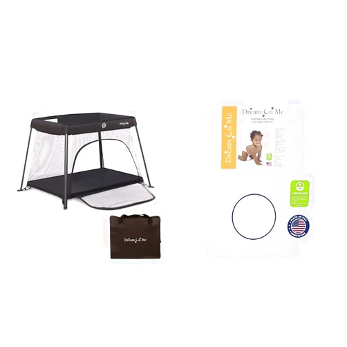 Dream On Me Travel Light Playard with Mesh Zipper Door and Holly 3” Fiber Mini Crib Mattress
