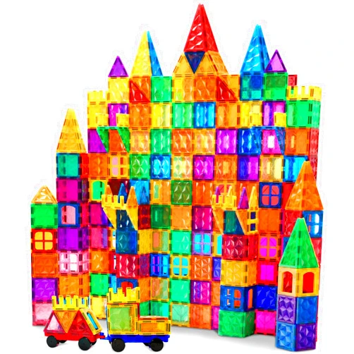 AFUNX Magnetic Tiles, 102PCS Magnet Building Blocks with 2 Cars, 3D Diamond Magnetic Blocks, Construction Stem Toys for Kids, Educational Toys for Boys Girls Ages 3 4 5 6 7 8 (102 PCS)