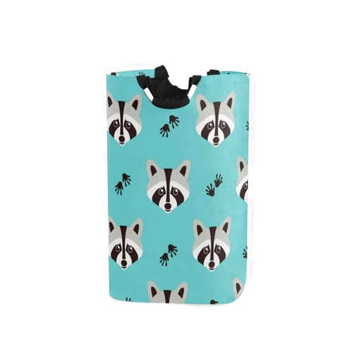 MOYYO Animal Cute Raccoon Laundry Basket Collapsible Laundry Hamper Bag Oxford Fabric Laundry Bin Large Storage Basket with Handles for Kid Room Toy Bin Bathroom Clothing Organizer Nursey Hamper