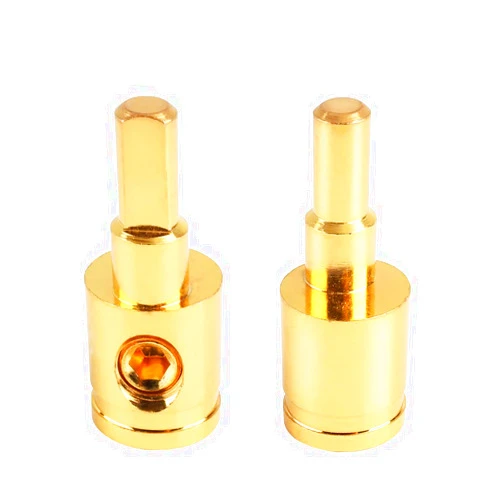 DHYANAOM Amp Input Reducer Brass with Gold Plated 0 Gauge Car Audio Power/Ground Amp Input Reducer Adapter 2Pcs
