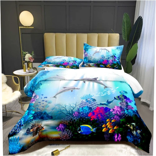 Bodhi Full Boy Bed Set,Dolphin Comforter Set Full Size,Ocean Animal Bedding for Boys Kids,Blue Comforter Set Full,Fish Kids' Comforter Set,Teen Boy Bedding with Pillowcases
