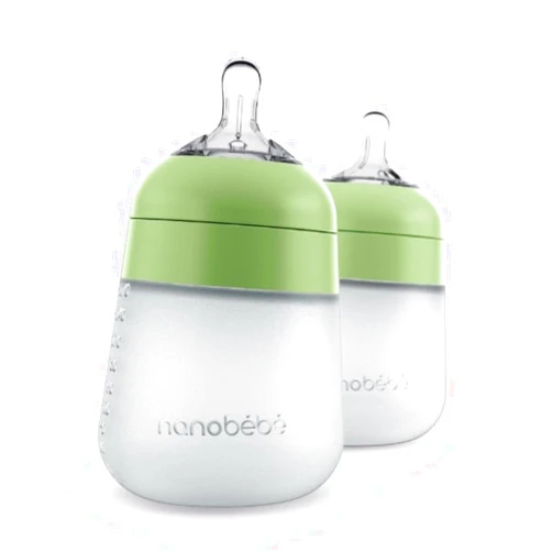 NANOBÉBÉ Nanobébé Flexy Silicone Baby Bottle, Anti-Colic, Natural Feel, Non-Collapsing Nipple, Non-Tip Stable Base, Easy to Clean 2-Pack, Sage, 9oz