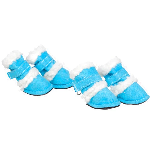 PET LIFE 'DUGGZ' Shearling 3M Insulated Sherpa linned Fashion Designer Pet Dog Shoes Boots Booties, Large, Blue & White
