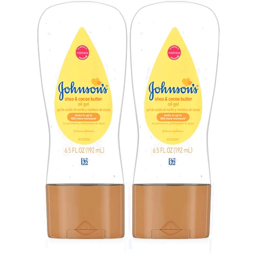Johnson's Baby Oil Gel Enriched with Shea and Cocoa Butter, Great for Baby Massage, 6.5 fl. Oz (Pack of 2)