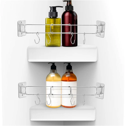 Tlswshsy 2 pack RV Shower Corner Storage Bar - RV Bathroom Organization with S-Hooks - Adjustable Stainless Steel Rod for Corner Shelves in Camper,RV,Travel Trailer (2)