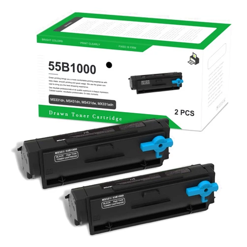 DRAWN 55B1000 Black Toner Cartridge (2-Pack) - Dwn Compatible 55B1000 High Yield Toner Cartridge Replacement for Lexmark MS331dn, MS431dn, MS431dw, MX331adn, MX431adn, MX431adw, MX432adwe Printer