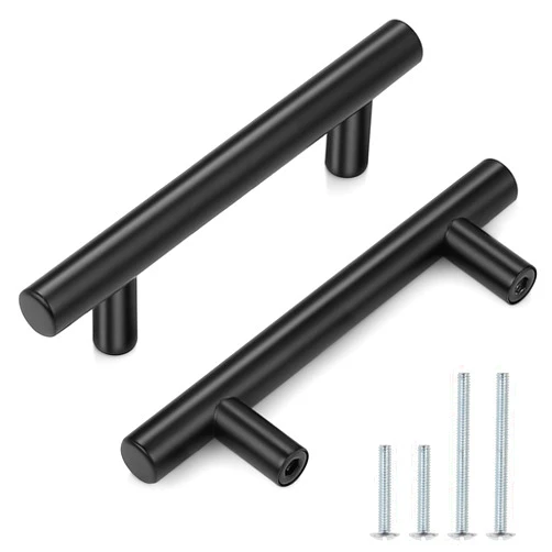 Probrico 12 Pack| 3 Inch Hole to Hole Black Kitchen Cabinet Pulls, Modern Bedroom Drawer Pull T Bar Handle Dresser Pulls, 5 Inch Total Length