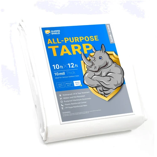 GUARD SHIELD Heavy Duty Tarp 10x12 Feet White Multi Purpose Thick Waterproof Poly Tarp Cover 10mil