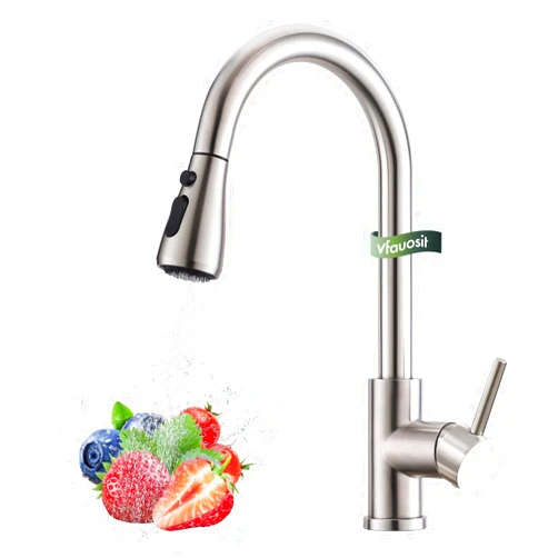 VFAUOSIT Kitchen Faucets, Kitchen Sink Faucet with Pull Down Sprayer Brushed Nickel Stainless Steel Modern High Arc Single Handle Single Hole Pull Out Kitchen Faucet for Bar Laundry RV Utility Sink