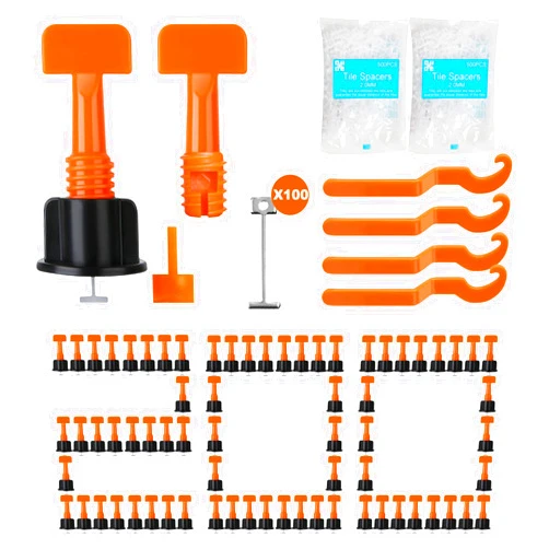 Storystore Tile Leveling System Kit, 200 PCS 1/16'' Levelers, 1000 PCS Spacer Clips and 100 Steel Wedges and 4 Wrenches, Reusable Tile Spacers Leveling System for Walls & Floors Installation
