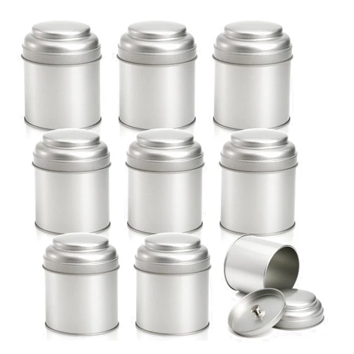 Lawei 9 Pack Tea Tins Canister with Airtight Double Lids, 8 OZ Round Tin Can Box, Small Kitchen Canisters Containers for Storage Tea, Coffee, Sugar, Loose Leaf, Candy, Herbs and Spices, Silver