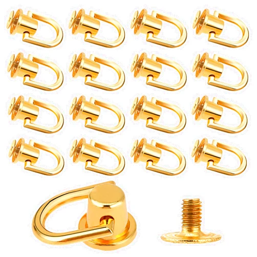 Trinkrittey 12 Pcs D Rings Rivets for Leather Purse, Gold D Ring Rivet Metal D Ring Stud Rivets Post Head Buttons for DIY Wallet Leather Collar Dog Buckles Handbag