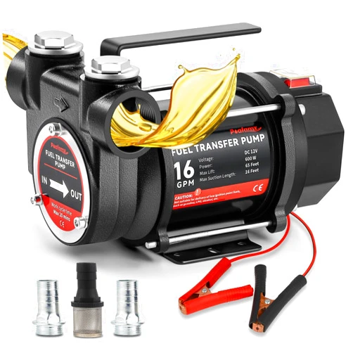 Poafamx 12V DC Fuel Transfer Pump, 16 GMP 600W Self Priming Diesel Transfer Pump, Portable Electric Oil Extractor Pump with High Flow Rate Auto Motor for Diesel Oil