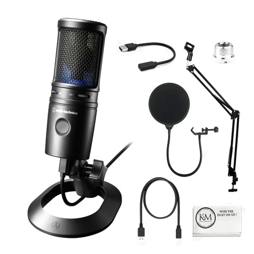Audio-Technica AT2020USB-X Cardioid Condenser USB Microphone with Microphone Arm + Wind Screen Pop Filter + Cleaning Cloth (4 Items)