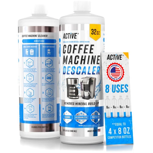 ACTIVE Coffee Machine Descaler Descaling Solution - 32oz (8 Uses) Compatible with Keurig, Nespresso, Breville, Delonghi, Jura, Ninja - Espresso Coffee Maker Cleaner, Coffee Pot Cleaning Limescale Remover