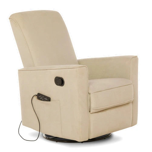 Evolur Raleigh Upholstered Plush Seating Swivel Glider, Recliner in Tan, Greenguard Gold Certified, Modern Nursery Glider with in-Built Massager, Tool-Free Assembly