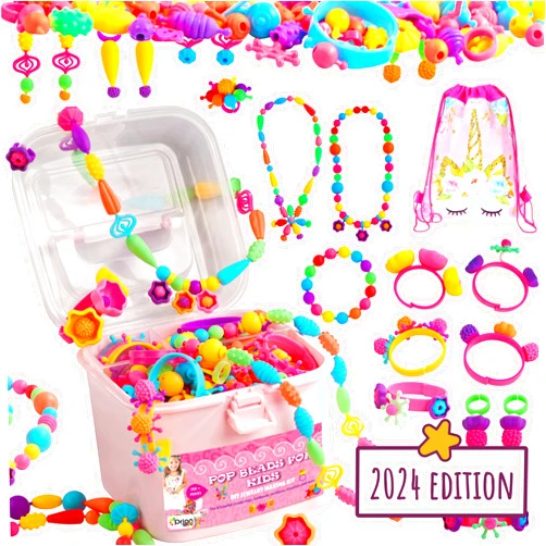 Orian Pop Beads Jewelry Making Kit for Girls, 550+ Piece Set for Girls Ages 3 and Up,Colorful Snap Beads,Bracelet,Necklaces and Rings Unicorn Gift Bag