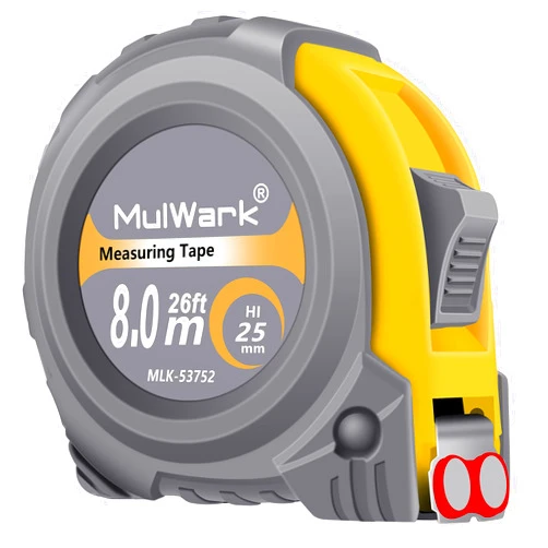 MulWark 25ft Metric Tape Measure, Easy Read Measuring Tape Retractable with Fractions 1/8, Both-Side Metal Blade, Magnetic Hook & Shockproof Case for Construction, Carpenter, Architect, Woodworking