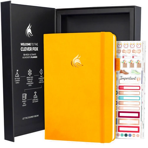 Clever Fox Ultimate Achiever’s Goal Planner - Focus & Productivity 90 Day Journal. Undated Daily Weekly Monthly Planner Organizer & Hourly Schedule Notebook - Hardcover, A5 Size, Amber Yellow