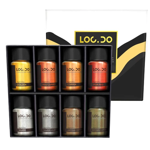 LOCDO Mica Powder, Pearlescent Color Pigment - Art Set for Resin Epoxy - for Soap Making, Nail Polish, Lip Gloss, Eye Shadow, Slime & Candle (8 Color Metillic-pigment)