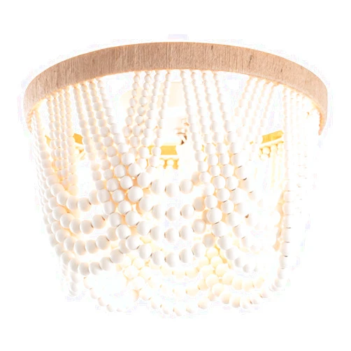VILUXY Bohemia Wood Beaded Flush Mount Ceiling Light Antique Rustic Mini Chandelier White Finishing for Bedroom,Nursery Room, Girl Room, Hallway, Entryway, Passway, Dining Room, 3-Light
